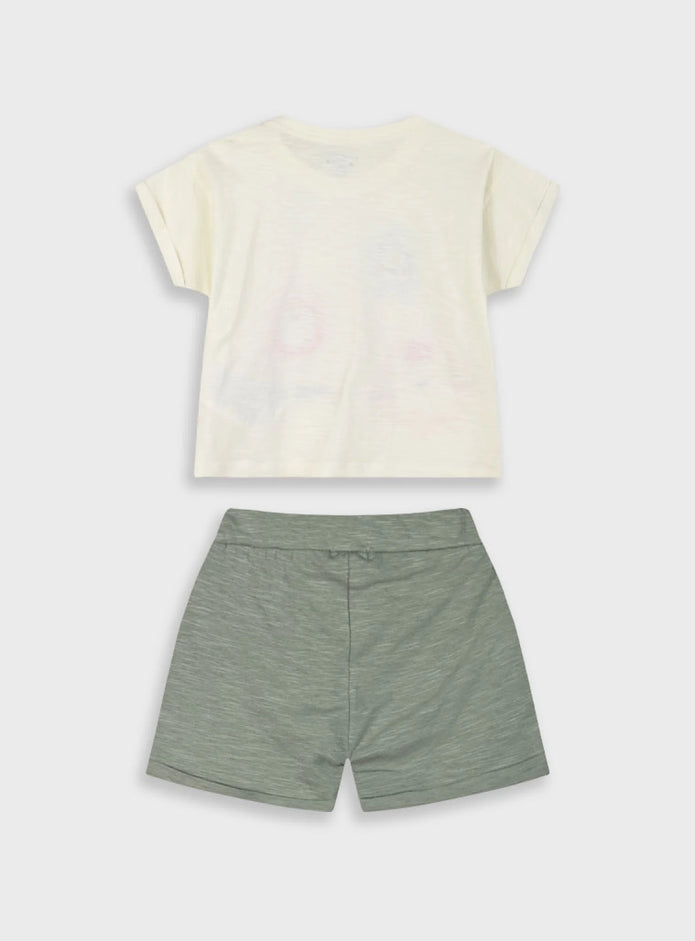 Βρεφικό σετ Energiers Safari Friends με εκρού μπλουζάκι και λαδί σορτσάκι για αγόρια