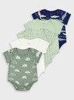 Σετ 5 βρεφικά φορμάκια Energiers με σχέδια κροκόδειλο, χελώνα, σαλιγκάρι και καρό μοτίβο σε αποχρώσεις πράσινου, εκρού και μπλε.