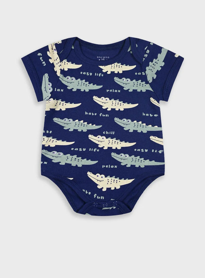 Σετ 5 βρεφικά φορμάκια Energiers με σχέδια κροκόδειλο, χελώνα, σαλιγκάρι και καρό μοτίβο σε αποχρώσεις πράσινου, εκρού και μπλε.
