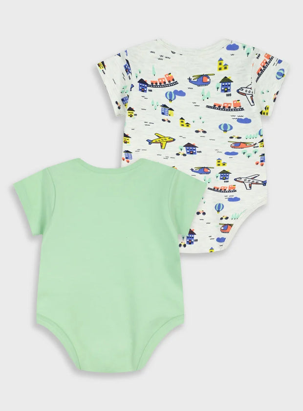 Energiers βρεφικό σετ 2 κορμάκια με σχέδια αεροπλάνα ελικόπτερα και τρενάκι