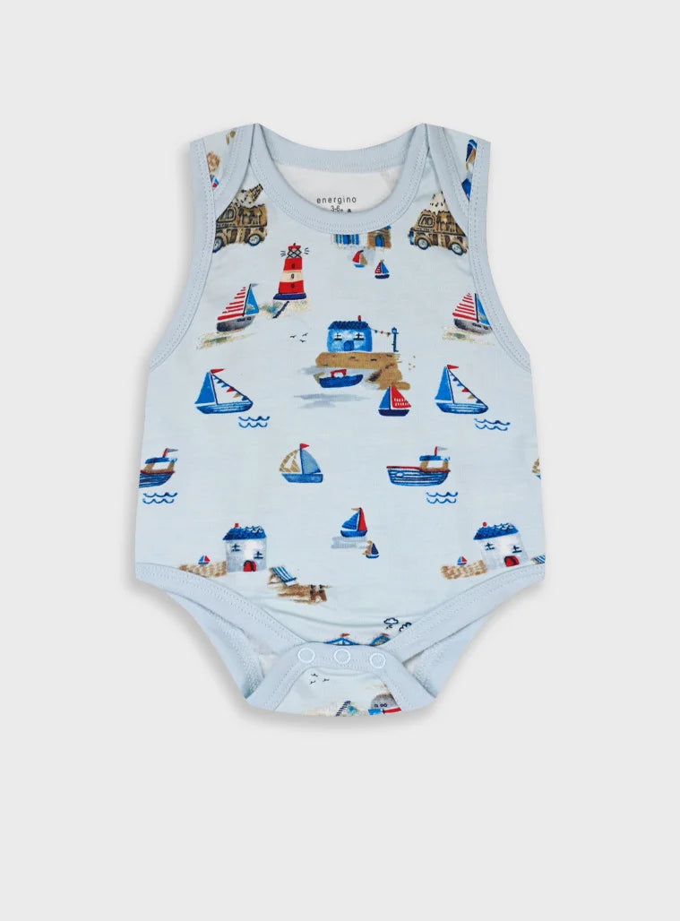 Energiers σετ 5 βρεφικά αμάνικα κορμάκια αγόρι με καραβάκια φάρους και θαλασσινά σχέδια
