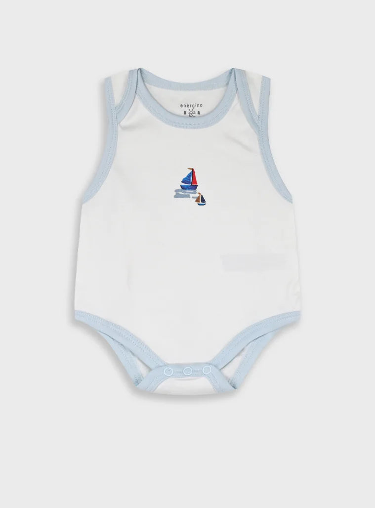 Energiers σετ 5 βρεφικά αμάνικα κορμάκια αγόρι με καραβάκια φάρους και θαλασσινά σχέδια