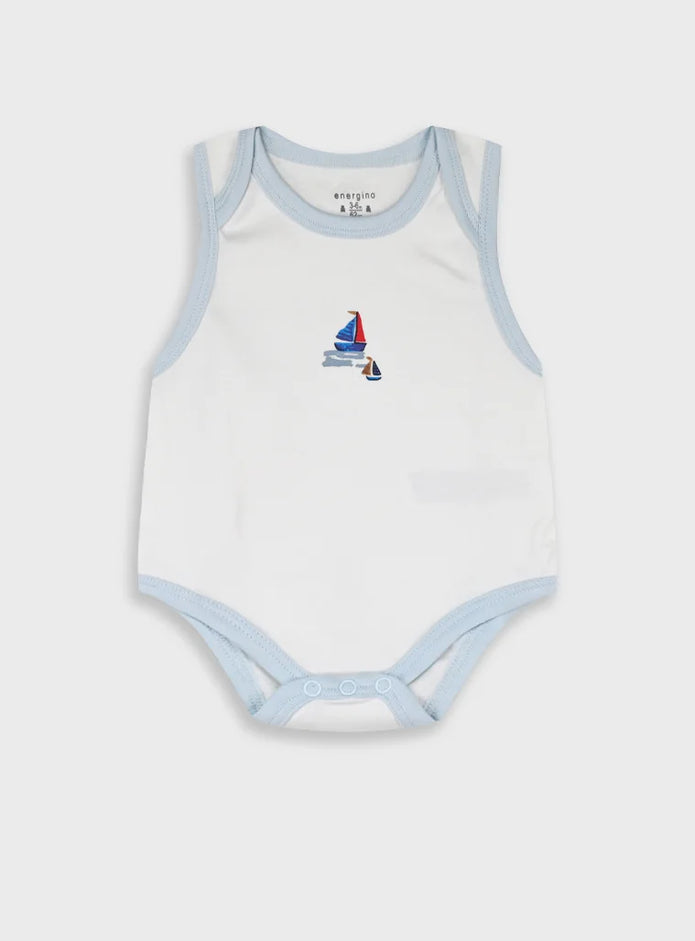 Energiers σετ 5 βρεφικά αμάνικα κορμάκια αγόρι με καραβάκια φάρους και θαλασσινά σχέδια