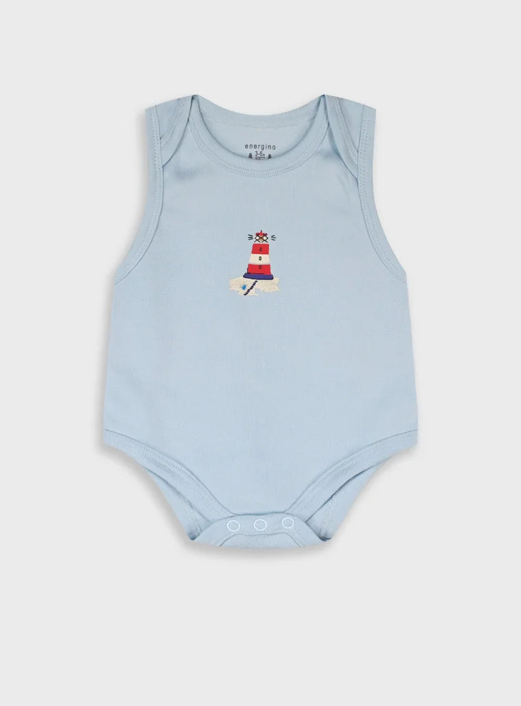 Energiers σετ 5 βρεφικά αμάνικα κορμάκια αγόρι με καραβάκια φάρους και θαλασσινά σχέδια