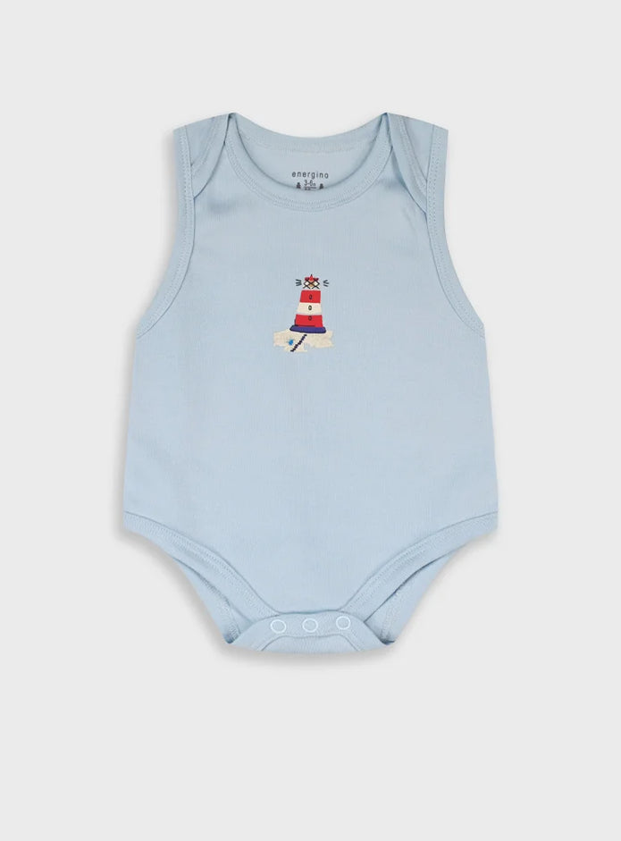 Energiers σετ 5 βρεφικά αμάνικα κορμάκια αγόρι με καραβάκια φάρους και θαλασσινά σχέδια
