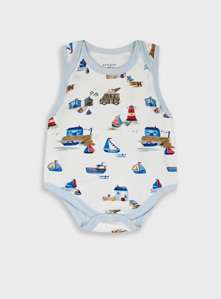 Energiers σετ 5 βρεφικά αμάνικα κορμάκια αγόρι με καραβάκια φάρους και θαλασσινά σχέδια