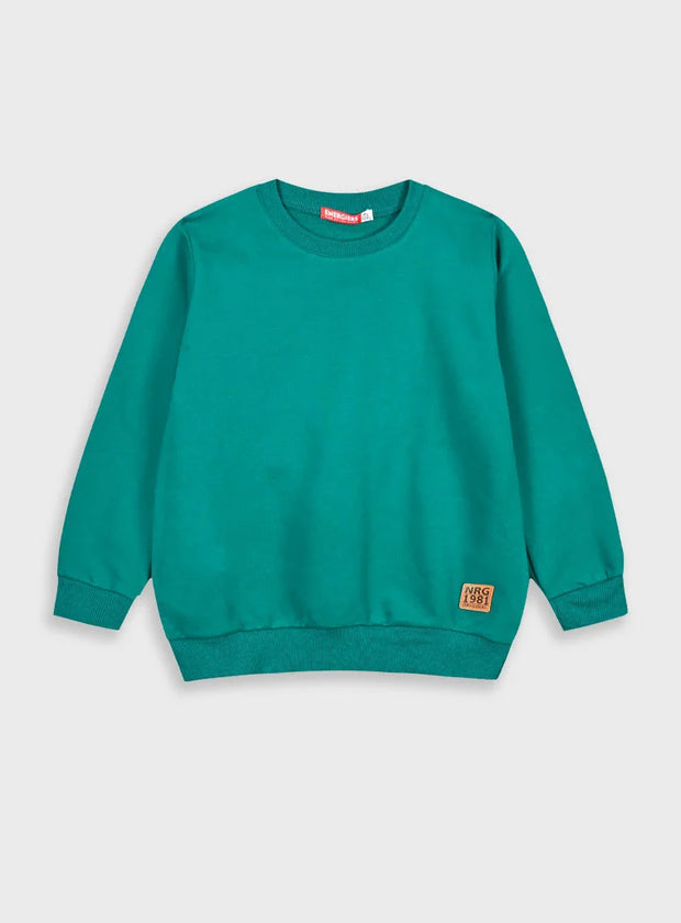 βαμβακερό φούτερ Energiers σμαραγδί με ριμπ τελειώματα και ταμπελάκι NRG 1981