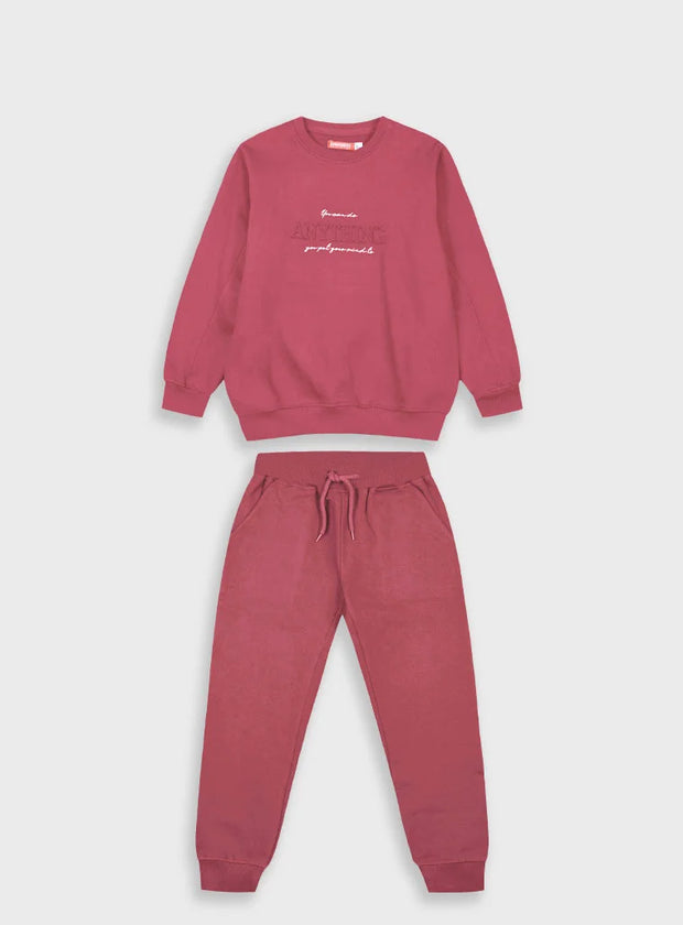 Μπλούζα Energiers αγοριών μπορντό με κεντημένη επιγραφή "Anything".