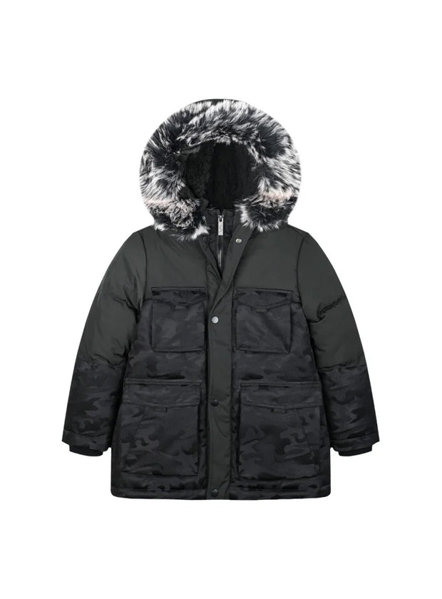 Energies Kids Parka Jacket with Hood and Camouflage Effect