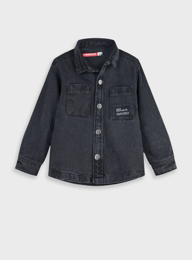 Energiers παιδικό τζιν overshirt μαύρο με τσέπες για αγόρια