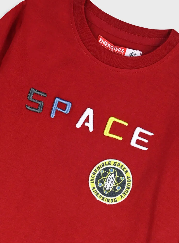 Παιδική μπορντό μακρυμάνικη μπλούζα Energiers με κέντημα “SPACE” και σήμα αστροναύτη