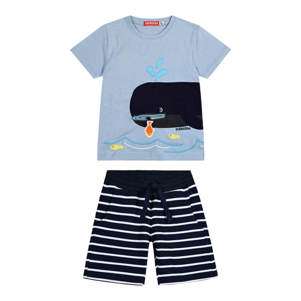 Energiers Kids T-Shirt and Shorts Set - "Whale and Striped Pattern"