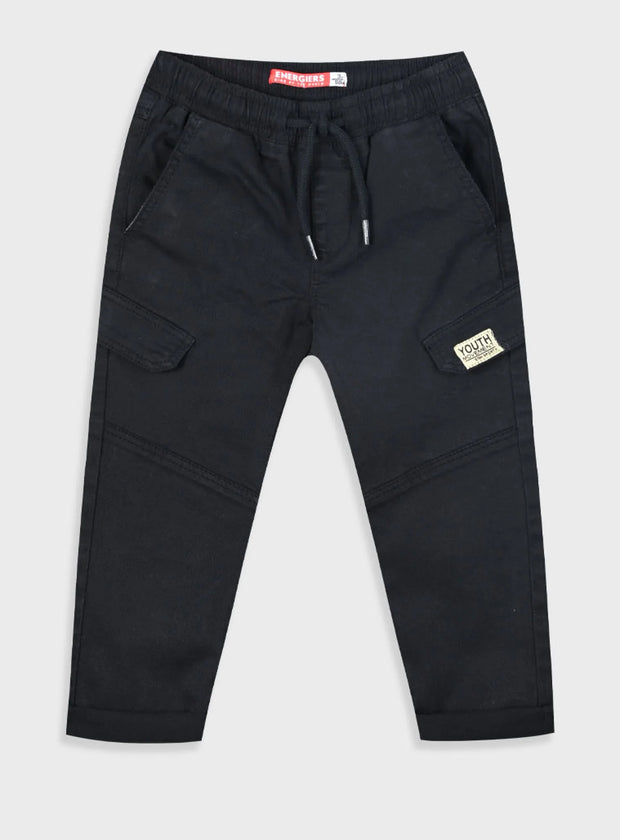 Παιδικό μαύρο παντελόνι cargo Energiers με κορδόνι, λάστιχο στη μέση και πλαϊνές τσέπες