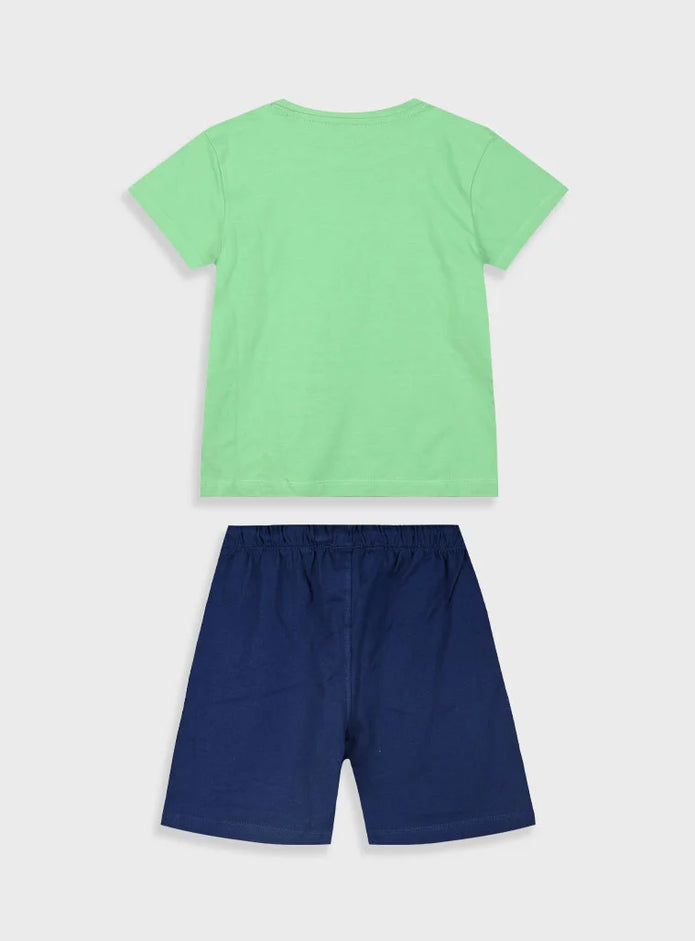 Παιδικό σετ Energiers για αγόρι με πράσινη μπλούζα “Music” και μπλε σορτς


