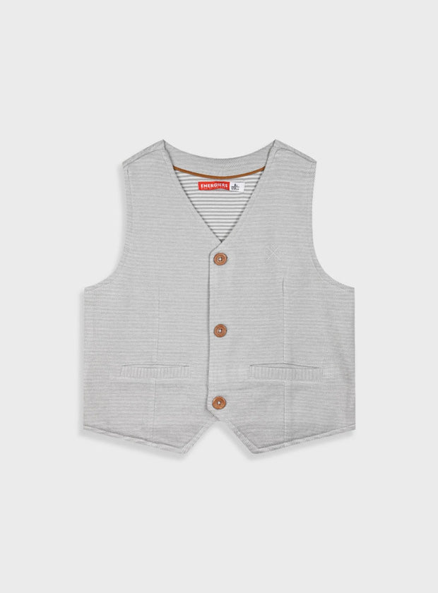 Μπροστινή όψη του γκρι ριγέ γιλέκου Energiers για αγόρια
