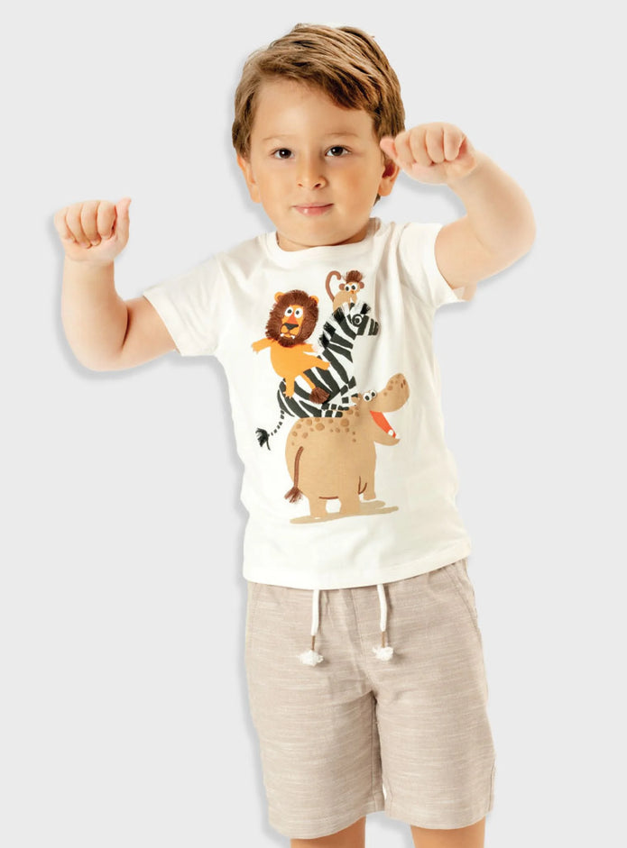 Μπεζ παιδικό σορτσάκι Energiers με ελαστική μέση, κορδόνι και ριγέ υφή