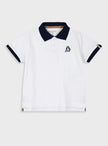 Παιδική λευκή polo μπλούζα Energiers με navy γιακά και κεντημένο ιστιοπλοϊκό σχέδιο