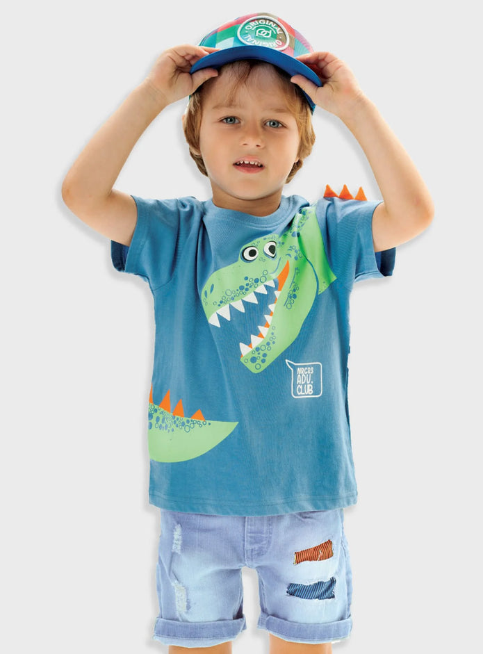 Παιδική τζιν βερμούδα Energiers για αγόρια με διακοσμητικά σκισίματα και πολύχρωμα μπαλώματα