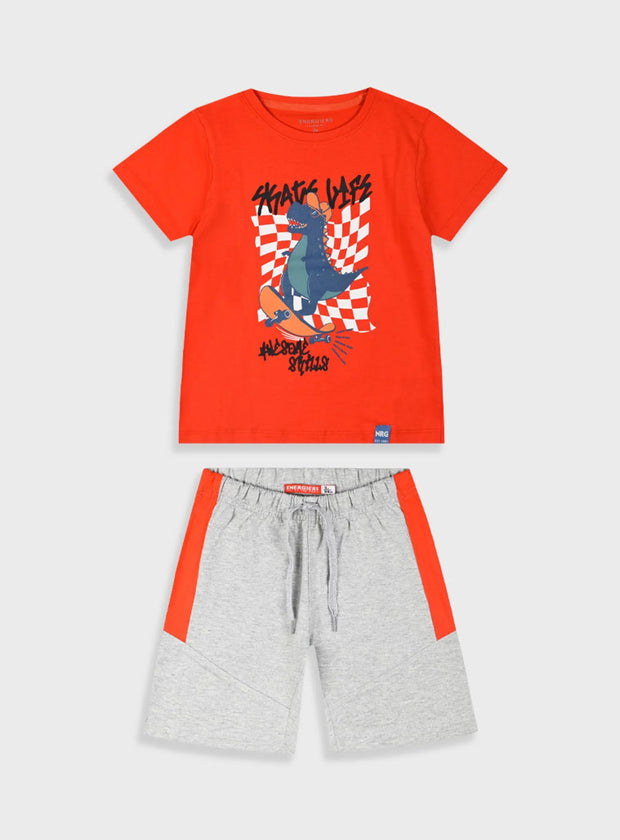 Παιδικό καλοκαιρινό σετ Energiers με πορτοκαλί μπλούζα και γκρι σορτσάκι για αγόρια