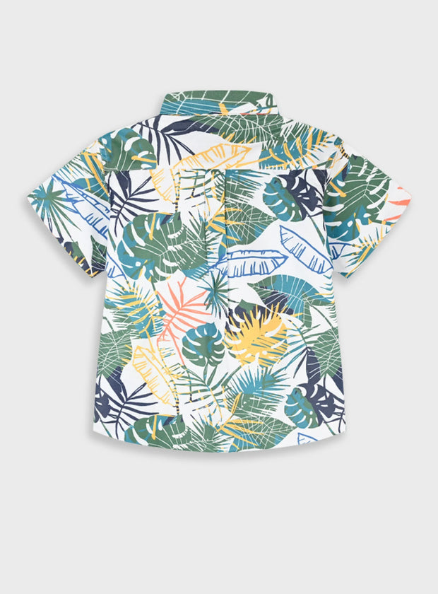 Παιδικό κοντομάνικο πουκάμισο Energiers λευκό με tropical φύλλα σε πράσινες και μπλε αποχρώσεις
