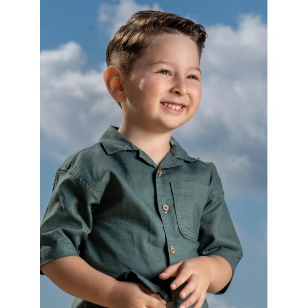 Παιδικό κοντομάνικο πουκάμισο Energiers χακί πράσινο του δάσους με τσέπη και κουμπιά