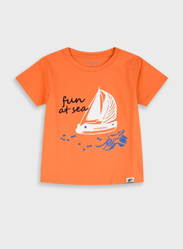 παιδικό t-shirt Energiers πορτοκαλί με print fun at sea ιστιοπλοϊκό 100% βαμβάκι