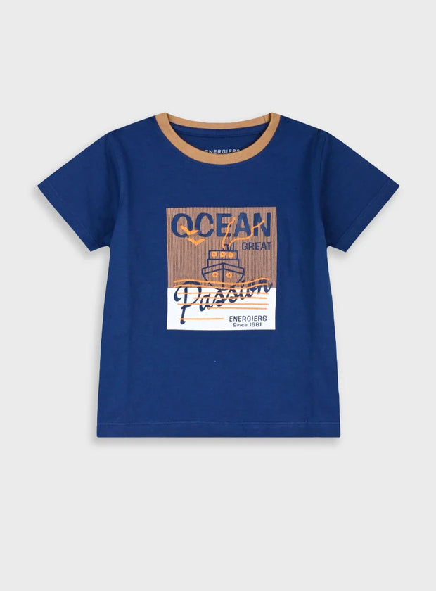 Energiers παιδικό μπλε t-shirt για αγόρι με τύπωμα Ocean και καραβάκι