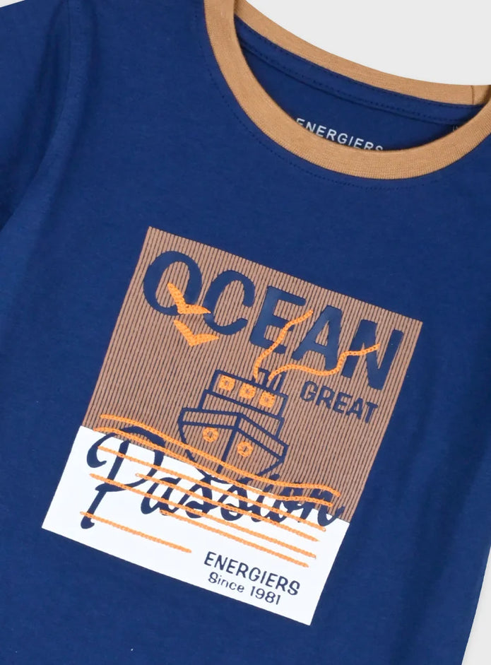 Energiers παιδικό μπλε t-shirt για αγόρι με τύπωμα Ocean και καραβάκι