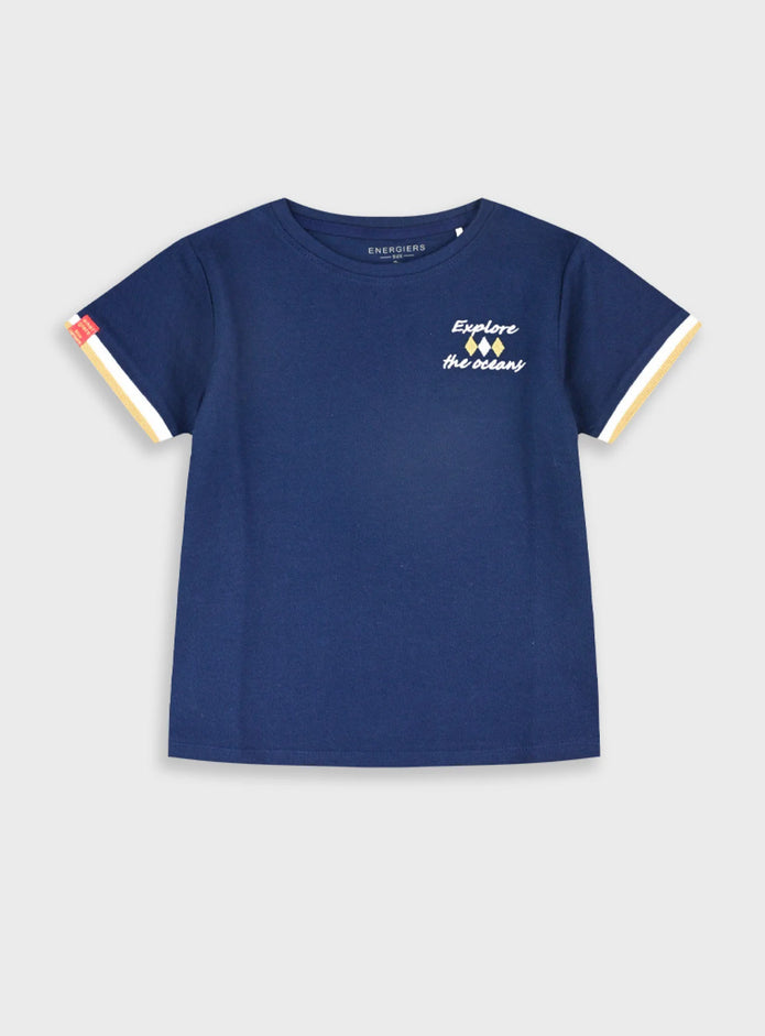 Energiers παιδικό μπλε t-shirt αγοριού με τύπωμα Explore the oceans και κοντά μανίκια