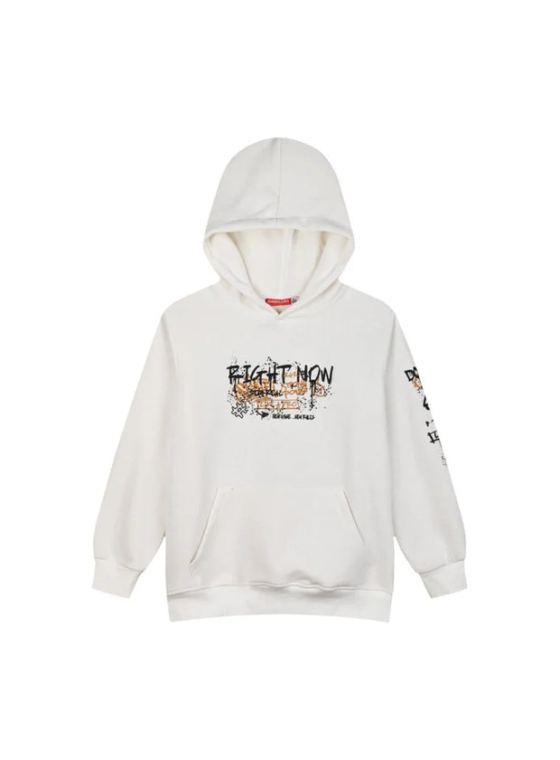 Παιδικό λευκό φούτερ με κουκούλα και τύπωμα 'Right Now', ιδανικό για casual εμφανίσεις