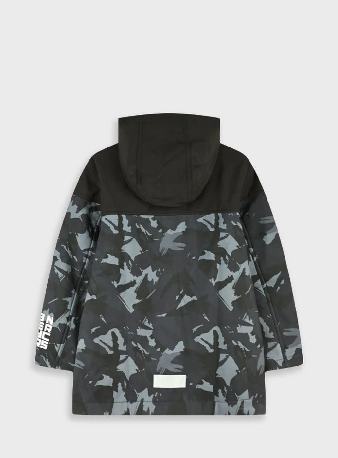 Παιδικό μπουφάν Energiers με κουκούλα και γκρι καμουφλάζ, μπροστινή όψη.