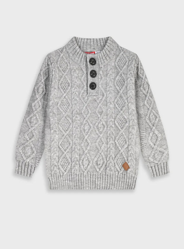 γκρι παιδικό πουλόβερ Energiers με ριμπ τελειώματα και τρία κουμπιά