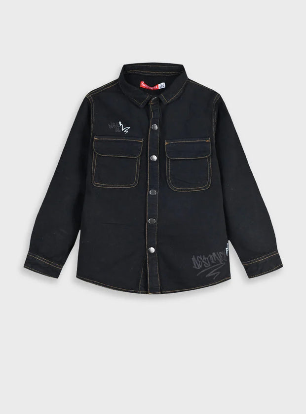 Παιδικό μαύρο πουκάμισο Energiers με κουμπιά-πιεστές και τσέπες