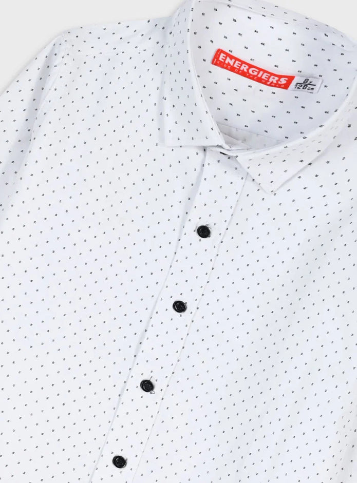 Παιδικό λευκό πουκάμισο Energiers με μπλε μικροσχέδιο και σκούρα κουμπιά – μπροστινή όψη