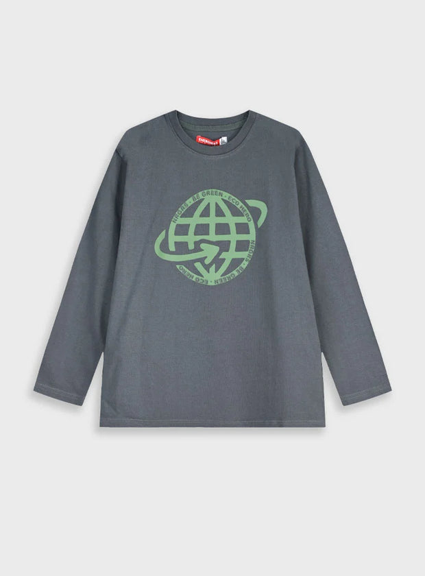 Μπροστινή όψη παιδικής μπλούζας Energiers γκρι με οικολογική στάμπα.