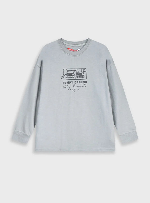 Γκρι μακρυμάνικη μπλούζα Energiers με στάμπα πατίνια, επίπεδη φωτογραφία.