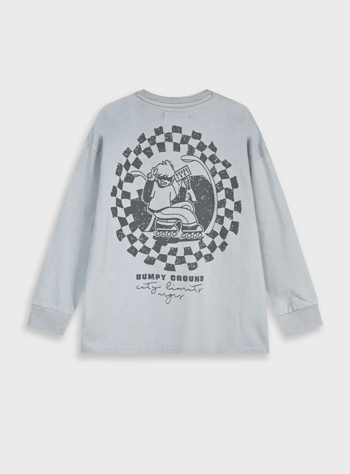 Παιδική μακρυμάνικη μπλούζα Energiers γκρι με στάμπα αγόρι σε πατίνια πίσω όψη.