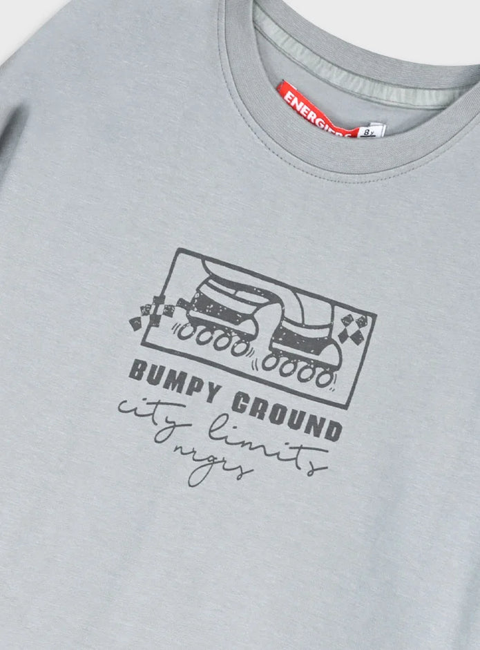 Παιδική μακρυμάνικη μπλούζα Energiers γκρι με στάμπα πατίνια μπροστινή όψη.