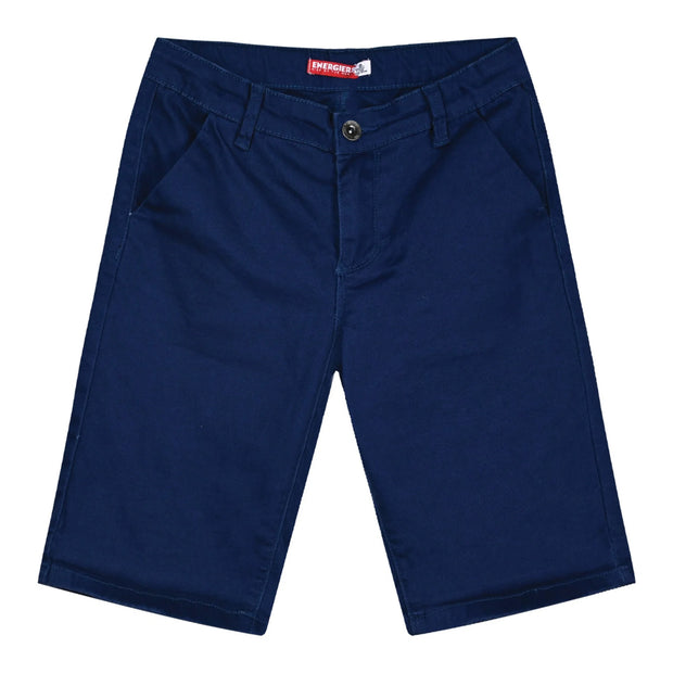 Παιδική βερμούδα chino, διαθέσιμη σε μπλε και πράσινο χρώμα, με κουμπί και τσέπες, ιδανική για κομψές και άνετες καλοκαιρινές εμφανίσεις για αγόρι 