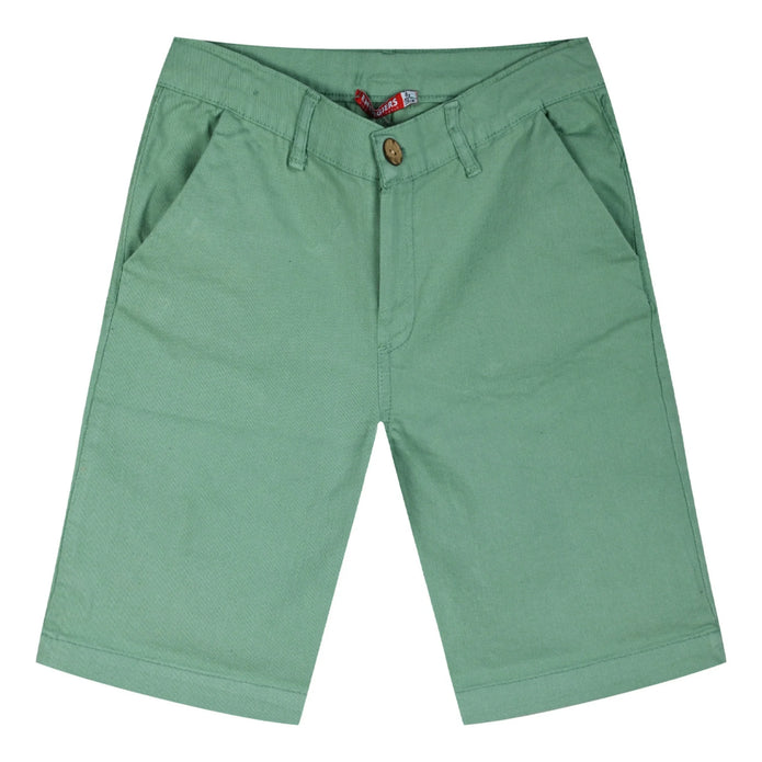 Παιδική βερμούδα chino, διαθέσιμη σε μπλε και πράσινο χρώμα, με κουμπί και τσέπες, ιδανική για κομψές και άνετες καλοκαιρινές εμφανίσεις για αγόρι 