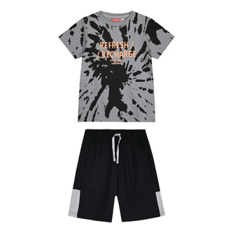 Σετ παιδικού t-shirt με μοντέρνο σχέδιο και βερμούδα σε πράσινο και γκρι χρώμα
