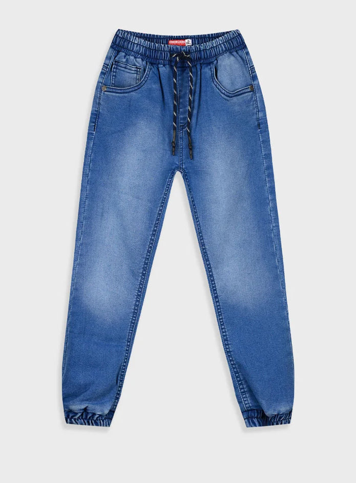 Παιδικό τζιν jogger Energiers με κορδόνι και λάστιχο σε μπλε και γκρι χρώμα