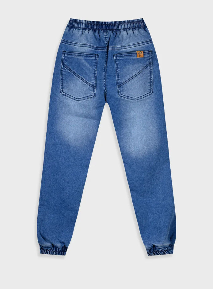 Παιδικό τζιν jogger Energiers με κορδόνι και λάστιχο σε μπλε και γκρι χρώμα
