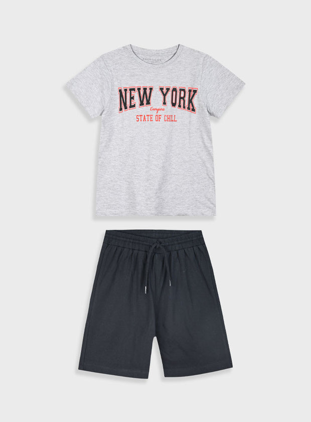 Παιδικό σετ Energiers για αγόρια με γκρι μπλούζα New York και μαύρο σορτσάκι