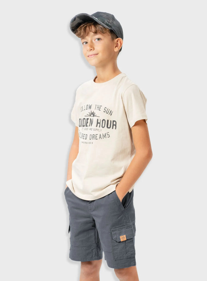 Ανθρακί παιδικό cargo σορτς Energiers με λάστιχο και κορδόνι στη μέση και πλαϊνές τσέπες