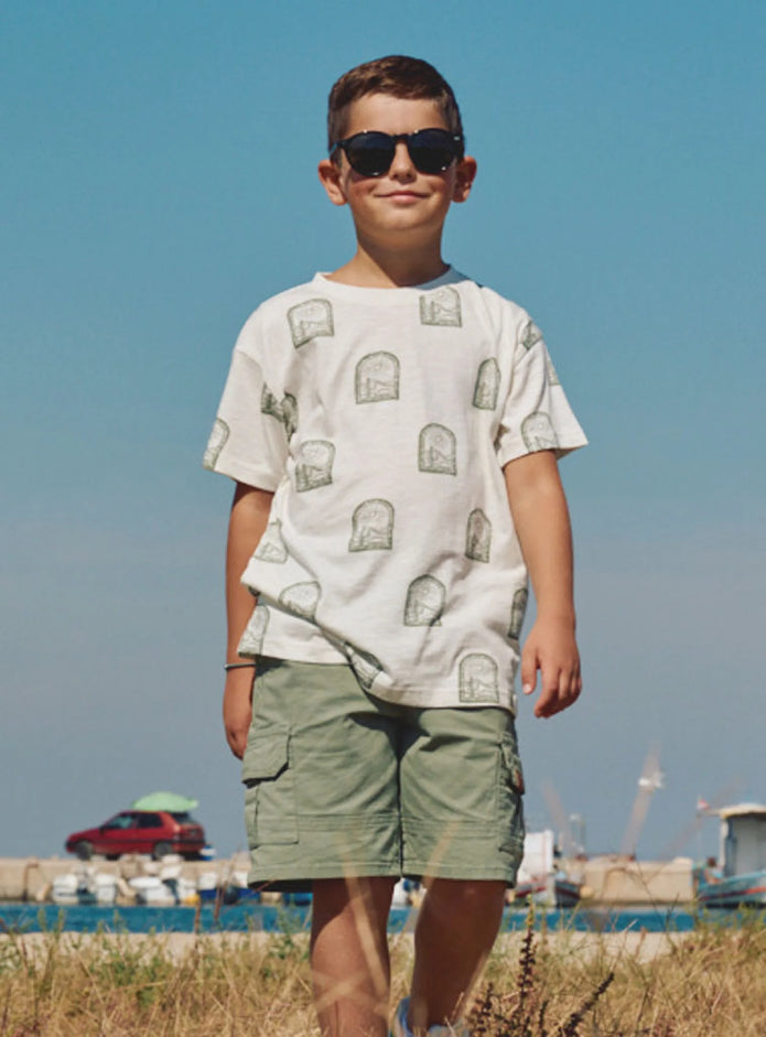 Παιδικό cargo σορτς Energiers σε χακί χρώμα με κορδόνι και τσέπες