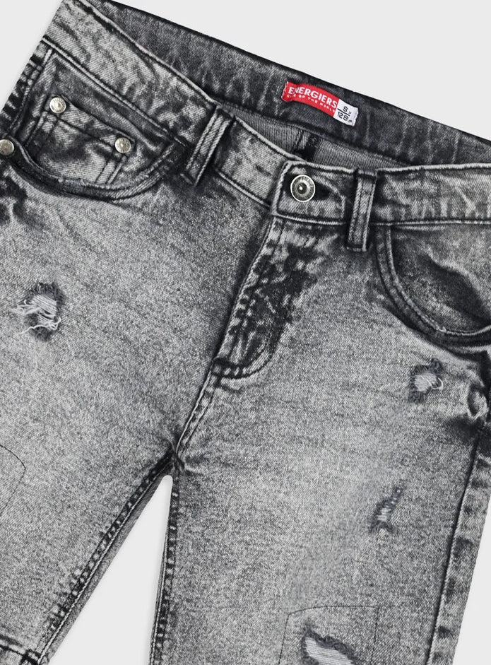 Παιδική μαύρη τζιν βερμούδα Energiers για αγόρι με σκισίματα και ξεβάμματα

