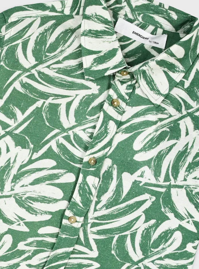 Energiers παιδικό κοντομάνικο πουκάμισο αγοριού πράσινο με λευκά tropical φύλλα