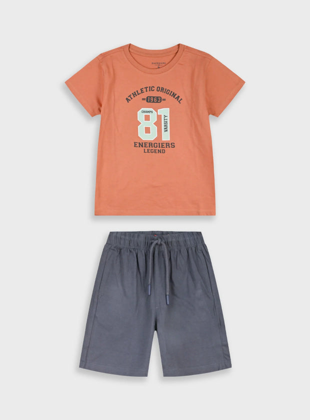 Παιδικό σετ Energiers αγόρι πορτοκαλί Athletic 81 με γκρι σορτσάκι