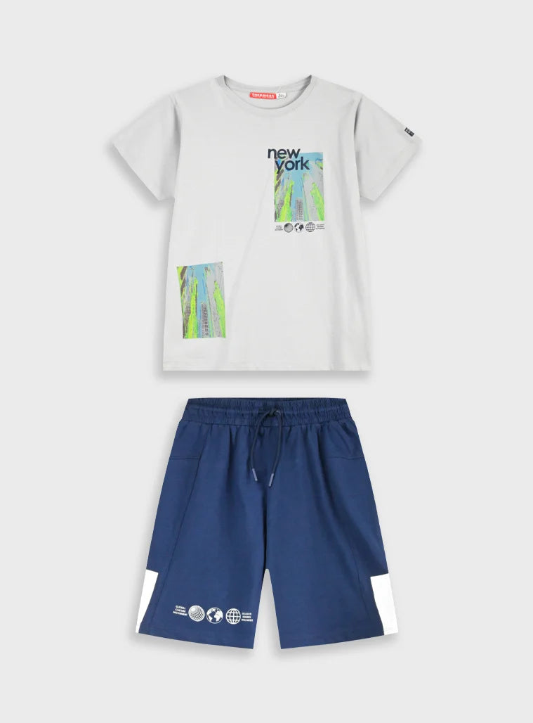 Energiers παιδικό σετ αγοριού με μπλούζα New York και μπλε βερμούδα